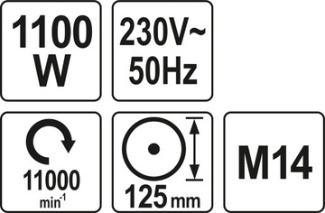 УГЛОВАЯ ШЛИФОВАЛЬНАЯ МАШИНА 1100ВТ 125ММ YATO УГЛОВАЯ РЕЗИНА