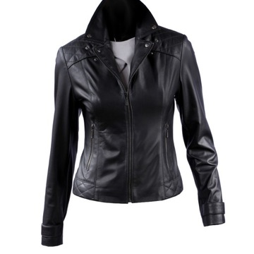 Čierna ležérna dámska kožená bunda s golierom DORJAN ANI450 L