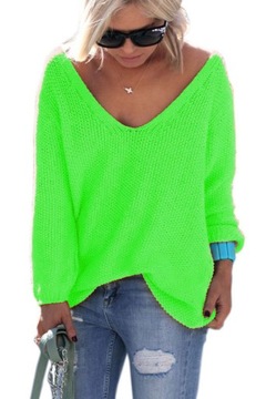 Mikos sweter damski oversize w serek neon zielony