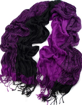 Duży szal szalik z frędzlami fioletowo-czarny