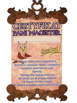 dyplom CERTYFIKAT PANI MAGISTER prezent