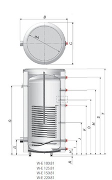 W-E 220.81 Мега теплообменник со спиральным змеевиком, стоячий