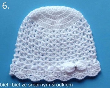 КРЕСТАЛЬНАЯ ШАПКА, крючком, бантик, белая.