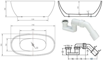 СВОБОДНОСТОЯЩАЯ ванна ODIN 170x85 + СИФОН CLICK-CLACK