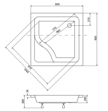 BESCO PMD ГЛУБОКИЙ ДУШЕВОЙ ПОДДОН IGOR 90x90x24 СИФОННЫЕ НОЖКИ