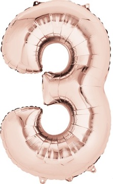 BALON FOLIOWY CYFRA 3 ROSE GOLD urodziny party