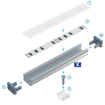КПЛ. АЛЮМИНИЕВЫЙ Х-ПРОФИЛЬ ДЛЯ СВЕТОДИОДНОЙ ЛЕНТЫ ДЛИНОЙ 2М + МАТОВАЯ ЛАМПА