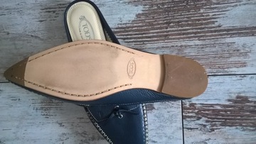 TOD'S MULES POINTED TOE LOAFERS NAVY SKÓRA CAŁE 36