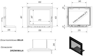 КАМИННАЯ ДВЕРЬ ДЛЯ КАМИННЫХ ДВЕРЕЙ MAJA 600X500мм