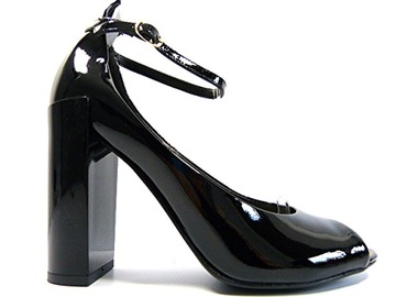 Czółenka Sala 37 czarne skórzane buty sandały damskie zapinane na zapiecie