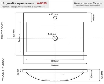 Умывальник для ванной комнаты ASTO 60x39, белый, встраиваемый