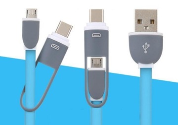 ПРОЧНЫЙ ПЛОСКИЙ КАБЕЛЬ 2-в-1 MICRO USB TYPE C USB-C НОВЫЙ