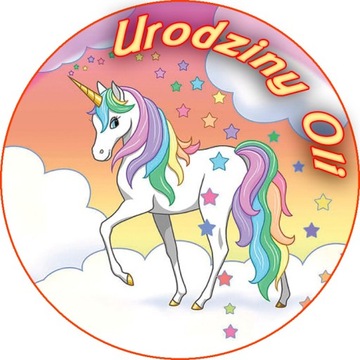 OPŁATEK NA TORT JEDNOROŻEC unicorn GRUBY z napisem