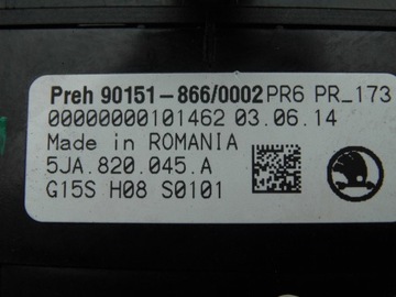 PANEL KLIMATIZACE 5JA820045A SKODA RAPID 2014R.