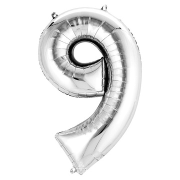 BALON CYFERKI Srebrne URODZINY Ślub 80cm CYFRA 9