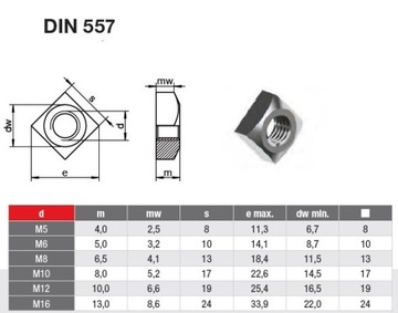 ГАЙКА НЕРЖАВЕЮЩАЯ Квадратная M6 din 557 a2 10шт.