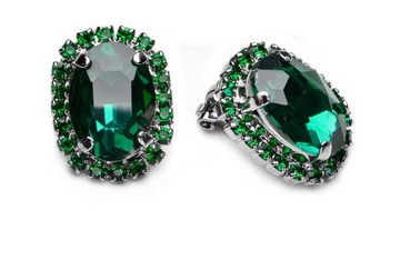 Zielone Klipsy Z Kryształami Swarovski Emerald Eleganckie Modne Klasyczne