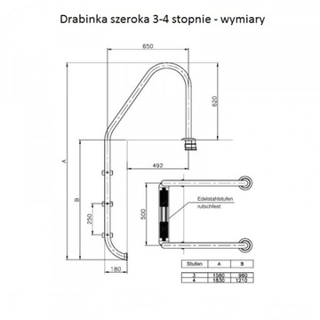 Лестница из нержавеющей стали, ширина 3 ступеньки, M00154