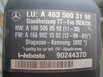 WEBASTO THERMO TOP EVO MERCEDES A4635003198 BENZIN