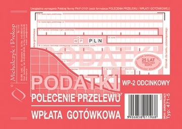 PODATKI POLECENIE PRZELEWU WPŁATA GOT. 2 ODCINKOWE