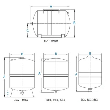 Горизонтальный расширительный бак GWS 60L PWB-60LH