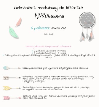 Ochraniacz MINKY __ 6 poduszek __ MODUŁOWY __Wzory