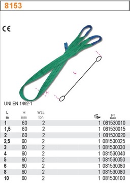 РЕМЕННЫЕ СТРОПЫ ПОЛИЭФИРНЫЕ 2Т 2М ROBUR 8153