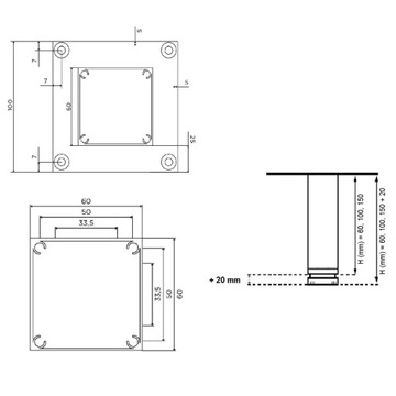 4 шт. НОЖКИ МЕБЕЛЬНЫЕ НОЖКИ 60x60x60 мм INOX ALU