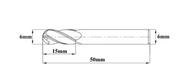 FREZ WĘGLIKOWY 6mm CHWYT 6mm DŁUGOŚĆ 50mm 4F 45HRC