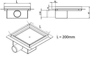 SANITLINE SQUARE Трап 20X20 ПОД НИЗКОЙ ПЛИТКОЙ