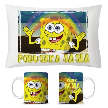 ZESTAW KUBEK + PODUSZKA SPONGEBOB + IMIĘ + GRATIS