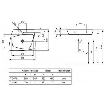 IDEAL STANDARD Умывальник настольный 65x52см T097401