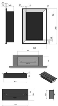 Biokominek inox Frame 550mm 55cm PIONOWY + GRATISY