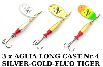 3 x MEPPS AGLIA LONG CAST № 4 SILVER GOLD F.TIGER