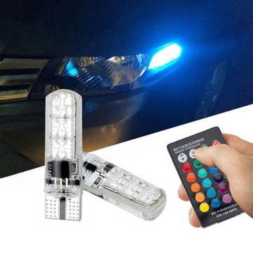 ŻARÓWKI LED RGBw T10 W5W POSTOJOWE WNĘTRZA + PILOT