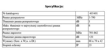 ПОМЕХОВОЙ ФИЛЬТР LTE TELEVES № 405401