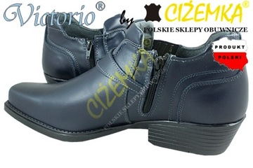 Ковбойские сапоги VICTORIO Броги КОЖАНЫЕ PL 1026 ТЕМНО-СИНИЙ 40