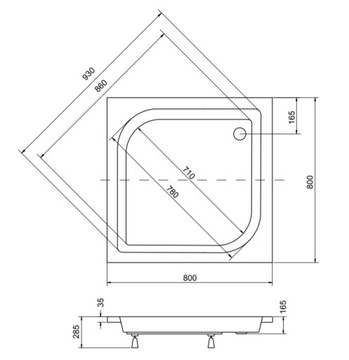 BESCO PMD ГЛУБОКИЙ ДУШЕВОЙ ПОДДОН ARES 80x80x15 + КОРПУС