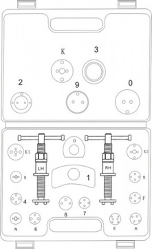 КОМПЛЕКТ ДЛЯ СНЯТИЯ ТОРМОЗНОГО ПОРШНЯ, 21 ЭЛЕМЕНТ.