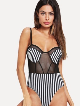 Body eleganckie czarne koronkowe ażurowe paski