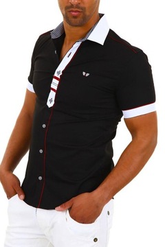 STYLOWA CZARNA KOSZULA KONTRAST CLUB - 5XL
