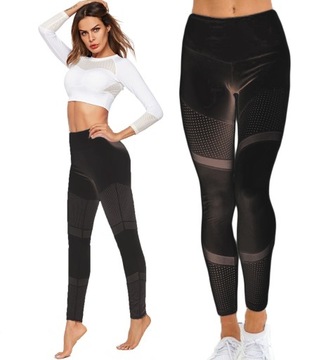 LEGGINSY SPORTOWE SIATECZKA SIŁOWNIA CZARNE 9011 M