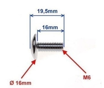 ВИНТ M6, ВИНТ ДЛЯ СТЕКЛА ОБТЕКАТЕЛЯ + ХРОМИРОВАННАЯ ГАЙКА