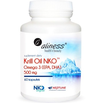 Aliness KRILL Oil NKO Omega 3 z astaksantyną OLEJ Z KRYLA 500mg 60 kaps