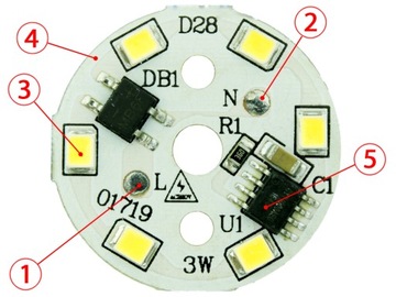 СВЕТОДИОДНЫЙ МОДУЛЬ 3Вт 300лм БЕЛЫЙ 28мм диод на 230В