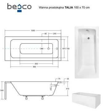 Ванна маленькая 100x70 Talia Besco Pyramid 100/70 10