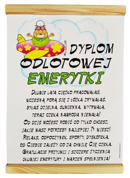 WYJĄTKOWY Dyplom z ŻYCZENIAMI Prezent dla Emerytki