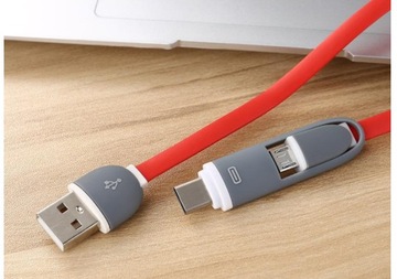 ПРОЧНЫЙ ПЛОСКИЙ КАБЕЛЬ 2-в-1 MICRO USB TYPE C USB-C НОВЫЙ