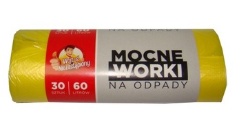 Worki na śmieci, odpady 60L 30szt ŻÓŁTY sortowanie