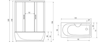 ДУШЕВАЯ КАБИНА С ГИДРОМАССАЖНОЙ ВАННОЙ 151x91